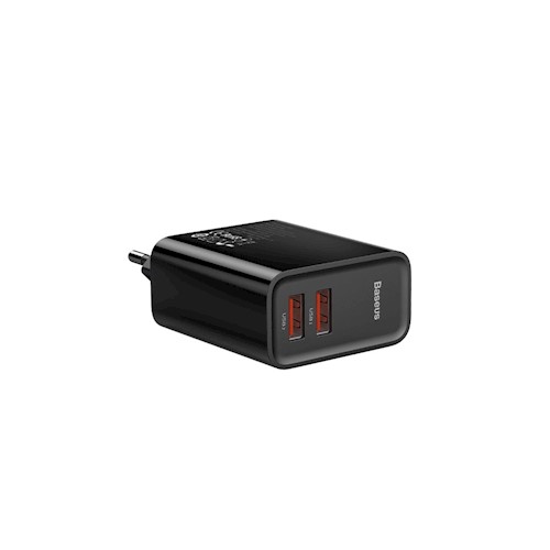 Ταχυφορτιστής (Αντάπτορας QC3.0) 30W Dual Port USB A Black Baseus  image