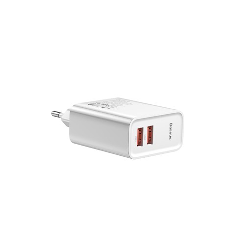 Ταχυφορτιστής (Αντάπτορας QC3.0) 30W Dual Port USB A White Baseus CCFS-E02 image