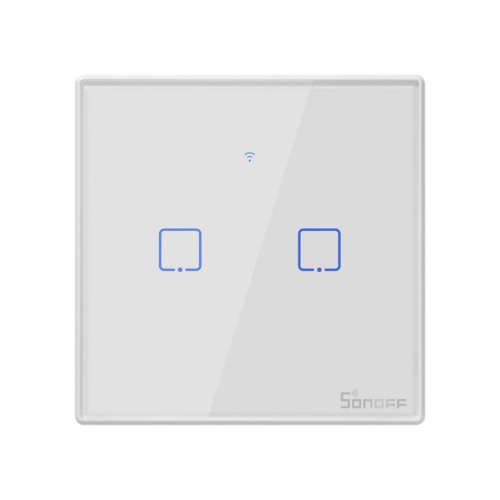 TX T2 Εξωτερ. Διακόπτης Τοίχου Wi-Fi για Έλεγχο Φωτισμού με Πλαίσιο και 2 Πλήκτρα Αφής Λευκός Sonoff image