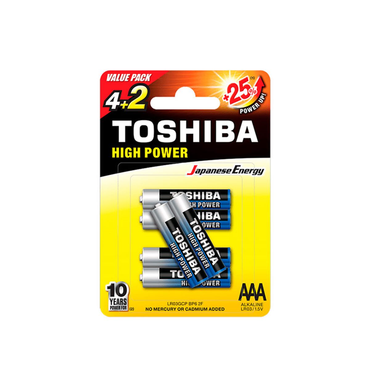 High Power Toshiba Αλκαλικές Μπαταρίες AAA 1.5V 6τμχ LR03GCP BP6 2F image