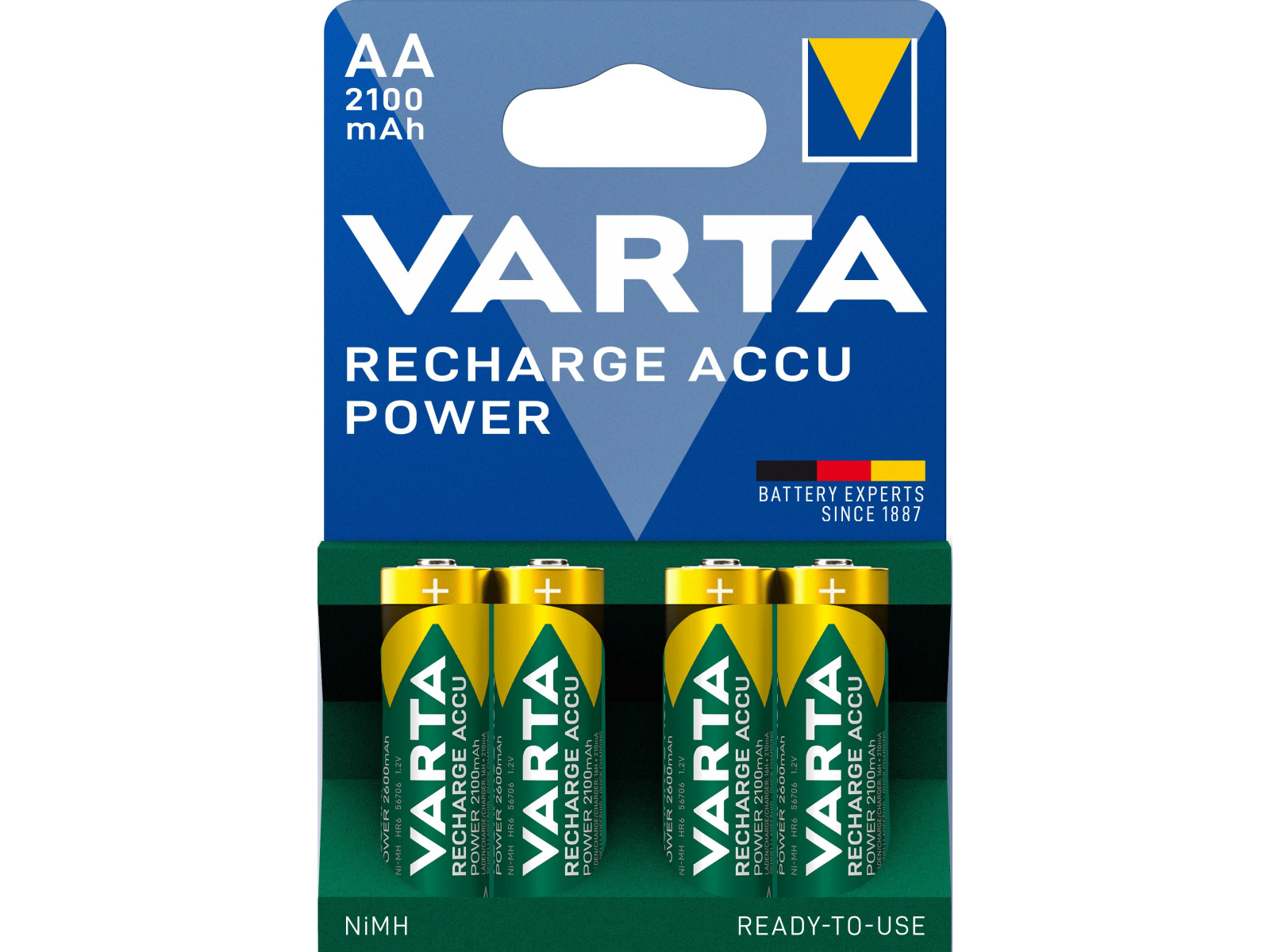 4x Rechargeable Accu AA Pre-Charged NiMH 2100 mAh Mignon Varta 56706  image