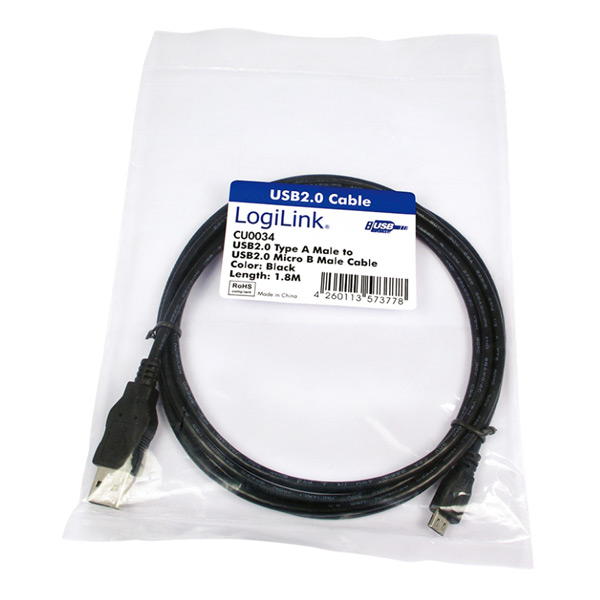 Καλώδιο Φόρτισης USB 2.0 Logilink Micro USB 1.8m CU0034 image