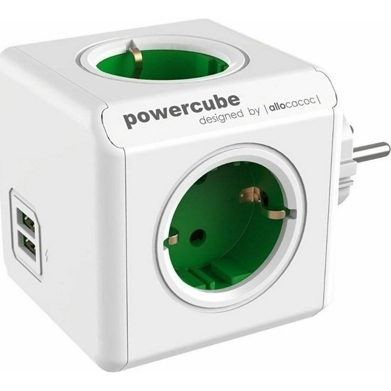 Original PowerCube 4 Θέσεων με 2 USB Χωρίς Καλώδιο Πράσινο Allocacoc 1202GN/DEOUPC image