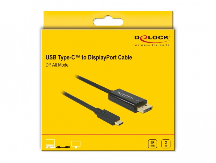DisplayPort Cable Male to USB-C Male 4K 60Hz 2m Black Delock 85256 image