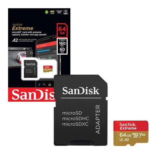 MicroSD 64GB Cl10 160MB/s SANDISK Extreme Adapter SDSQXA2-064G-GN6MA image