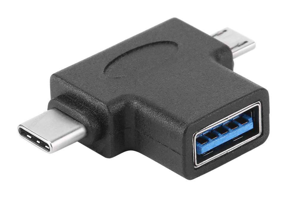 Powertech USB-A female - USB-C / micro USB male (CAB-U117) image