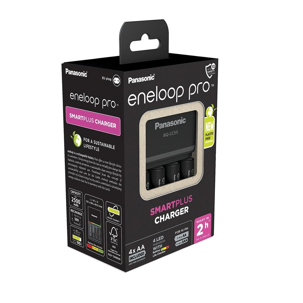 Eneloop Pro Smart Plus Panasonic Φορτιστής 4 Μπαταριών Ni-MH Μεγέθους AA/AAA Σετ με 4x AA 2500mAh image