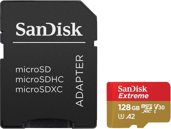 MicroSD 128GB Cl10 SANDISK Extreme U3 V30 A2 With Adapter SDSQXA1-128G-GN6MA image