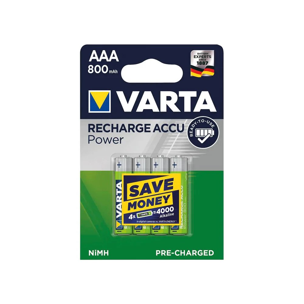 4x Rechargeable Accu AAA Pre-Charged NiMH 800mAh Mignon Varta 56703  image