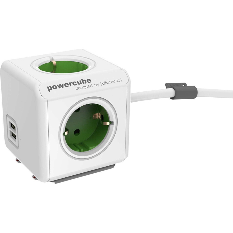 Original Extended PowerCube 4 Θέσεων με 2 USB και Καλώδιο 1.5m Πράσινο Allocacoc 1406GN/DEEUPC image