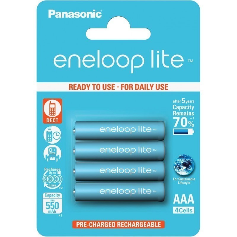 Eneloop Lite 4x AAA Ni-MH 550mAh 1.2V BK-4LCCE/4BE Panasonic image