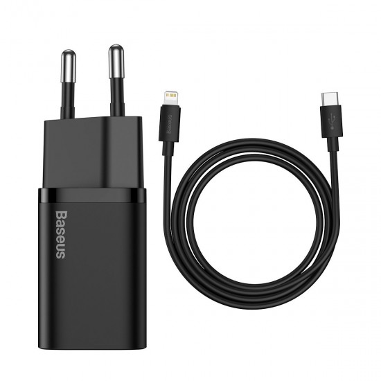 Baseus Φορτιστής με Θύρα USB-C και Καλώδιο Lightning 20W Power Μαύρος (Super Si) TZCCSUP-B01 image