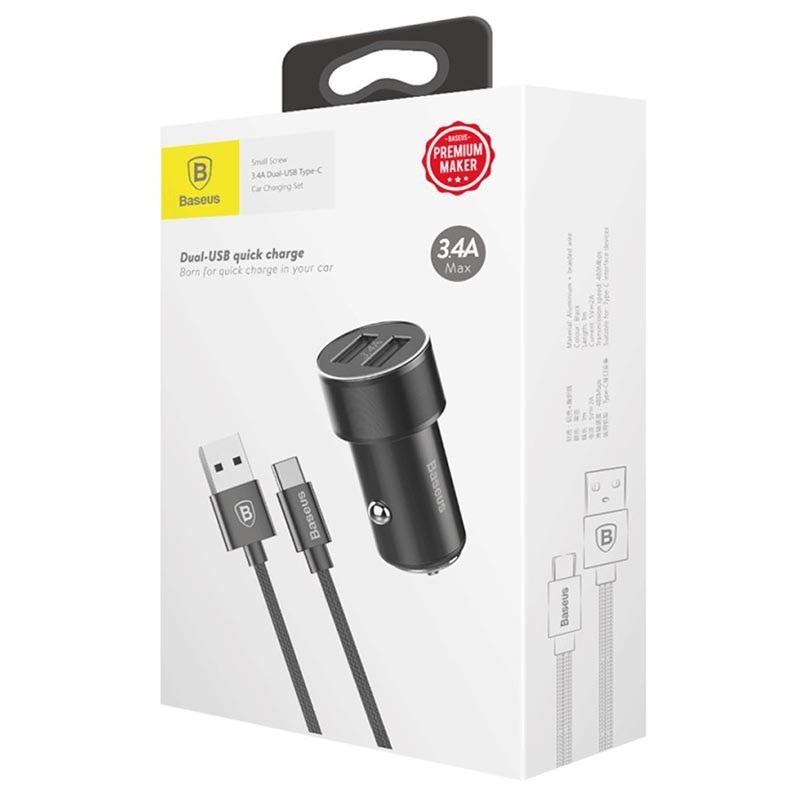 Ταχυφορτιστής Αυτοκινήτου Small Screw 3.4A 2xUSB A με καλώδιο type c Black TZXLD-B01 image