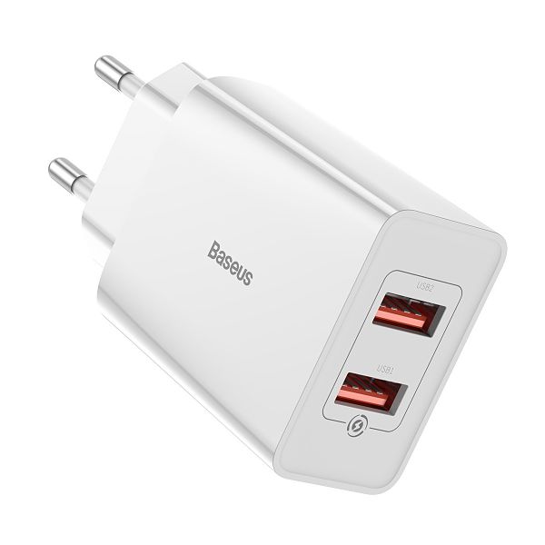 Ταχυφορτιστής (Αντάπτορας QC 3.0) 18W 2x1.5A Dual Port USB A White Baseus CCFS-V02 image