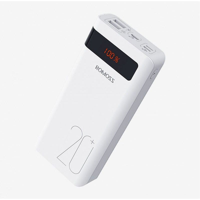 Romoss Sense 6PS+ Power Bank 20000mAh 18W με 2 Θύρες USB-A και Θύρα USB-C Quick Charge 3.0 Λευκό image