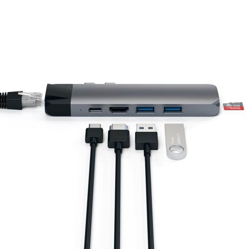 USB Pro Hub Type C With Ethernet Satechi Aluminium Space Gray For Macbook ST-TCPHEM image