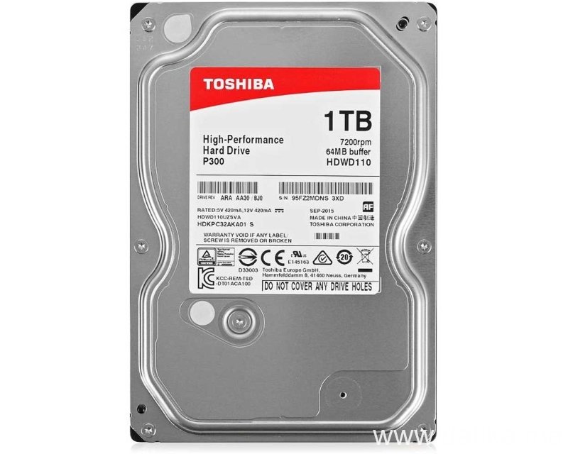HDD Toshiba 3.5" 1TB P300 7200, 64mb, SATA 3 Bulk HDWD110UZSVA image