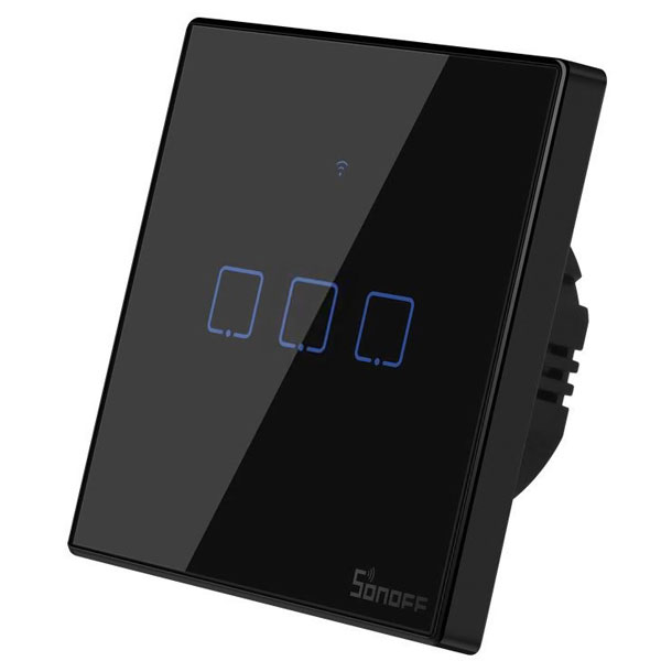 TX T3 Χωνευτός Διακόπτης Τοίχου Wi-Fi για Έλεγχο Φωτισμού με Πλαίσιο Αφής Φωτιζόμενος Μαύρος Sonoff image