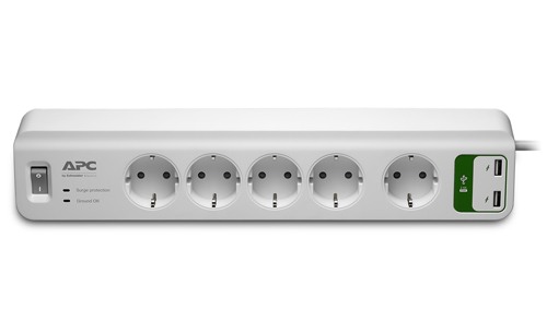 Πολύπριζο Ασφαλείας 5 Outlets, 2 USB Charging Ports APC SurgeArrest White PM5U-GR image