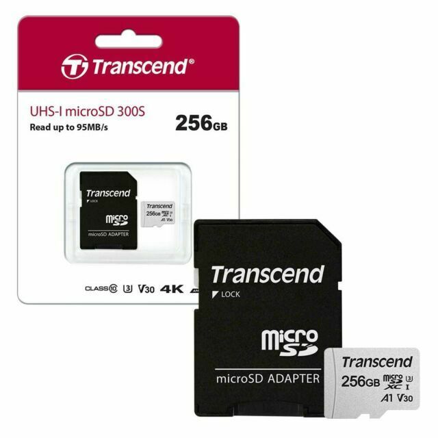 MicroSD 256GB Cl10 V30 4K A1 95MB/s Transcend 300S TS256GUSD300S-A image