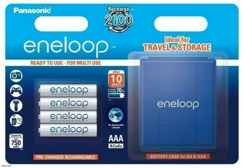 Eneloop 4x HR03/AAA 750mAh BK-4MCCEC4BE Με Θήκη Μεταφοράς Panasonic image